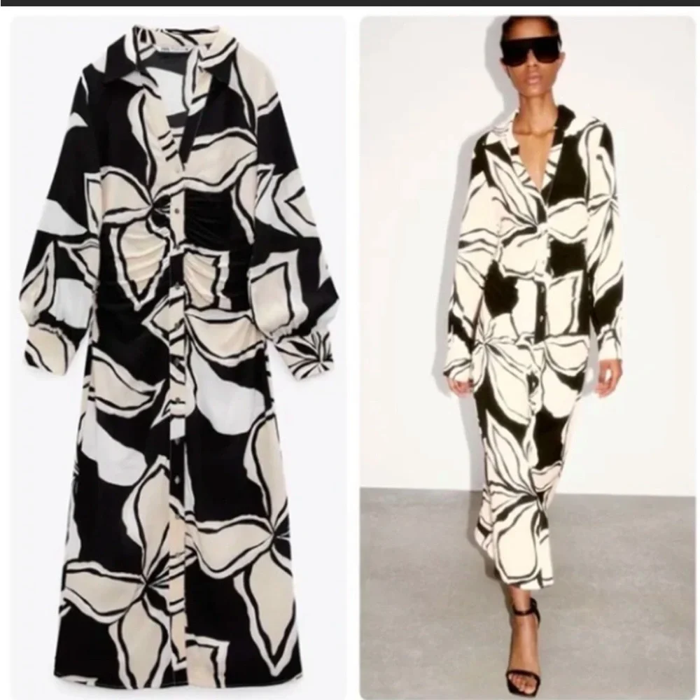 Zara black and white floral dress - Picture 3 of 10